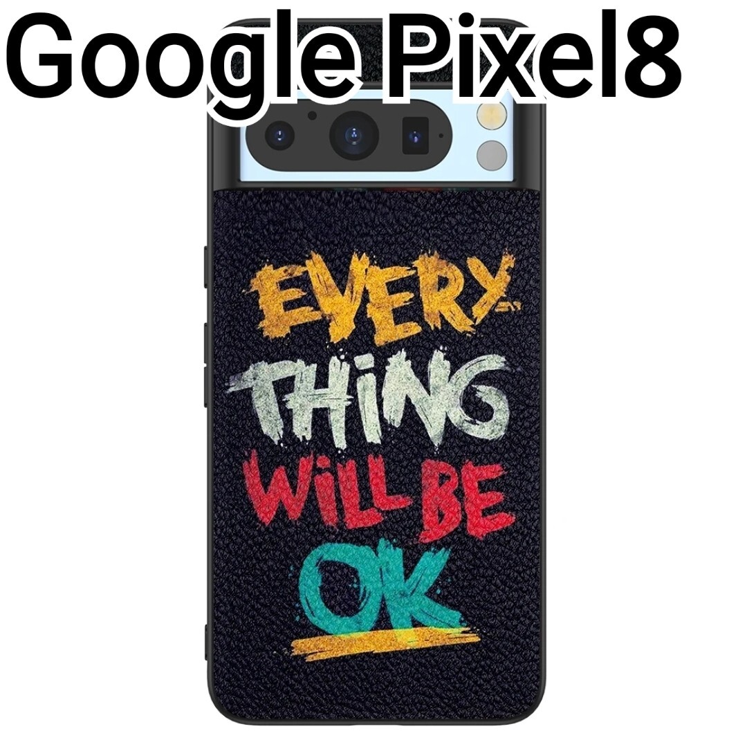 Google Pixel8 ケース ブラック 英字柄 レザー風の画像1