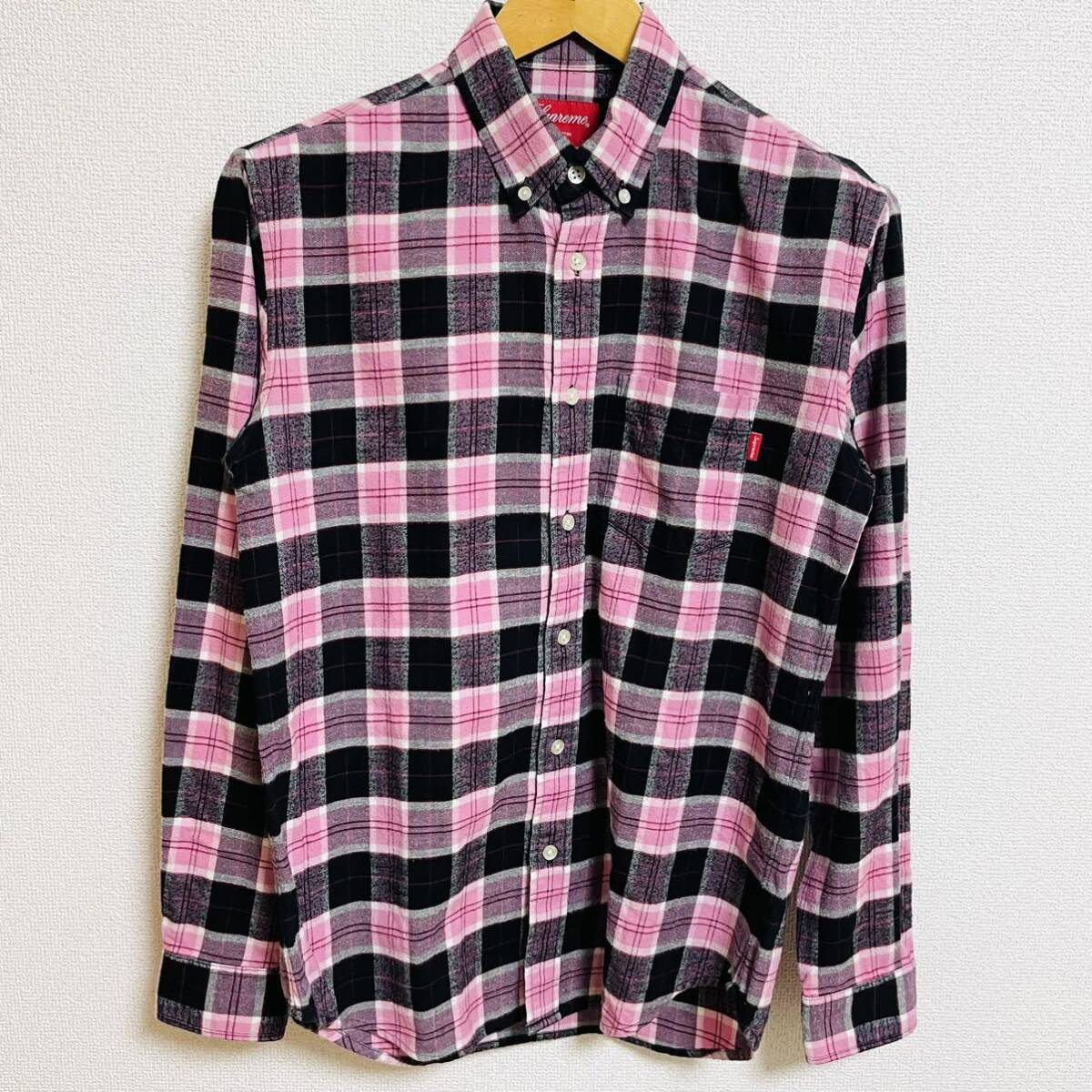 ほぼ新品 Supreme Tartan Flannel Shirt Black Pink S 15aw 2015年 黒 ブラック ピンク タータン フランネル シャツ チェック 長袖シャツの画像1