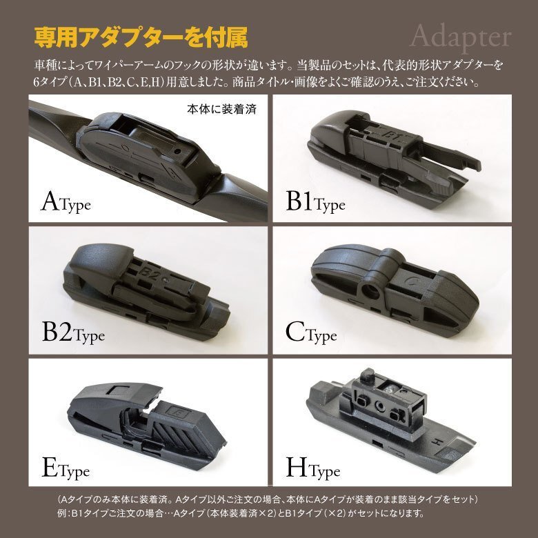 【送料無料】外車用ワイパー 500mm-550mm アウディ A4 1.8 T ABA-8EBFB GH-8EBFB 右ハンドル用【Eタイプ】_画像6