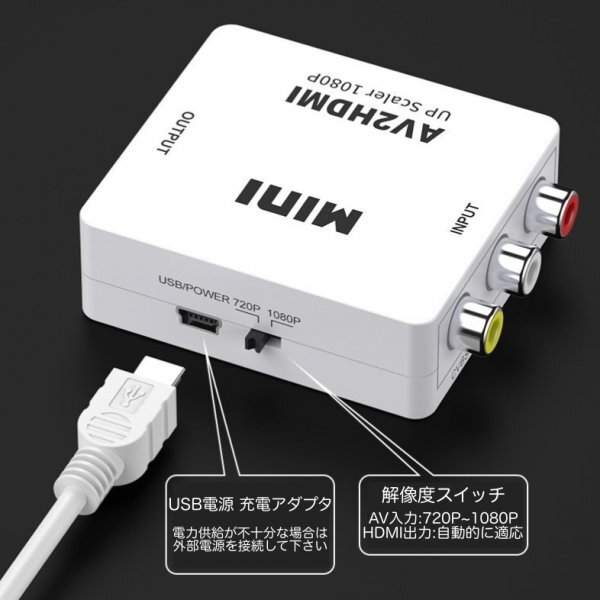 AV to HDMI コンバーター白 RCA 変換器 アダプター SFC Wii_画像4