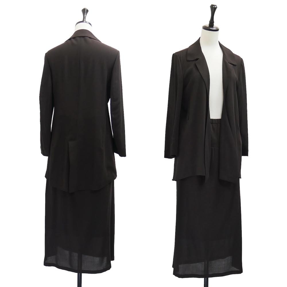 Yohji Yamamoto FEMME 2013ss ウール ラップドレープ ジャケット セットアップ　13ss ファム ダブル スーツ スカート ブラウン_画像2