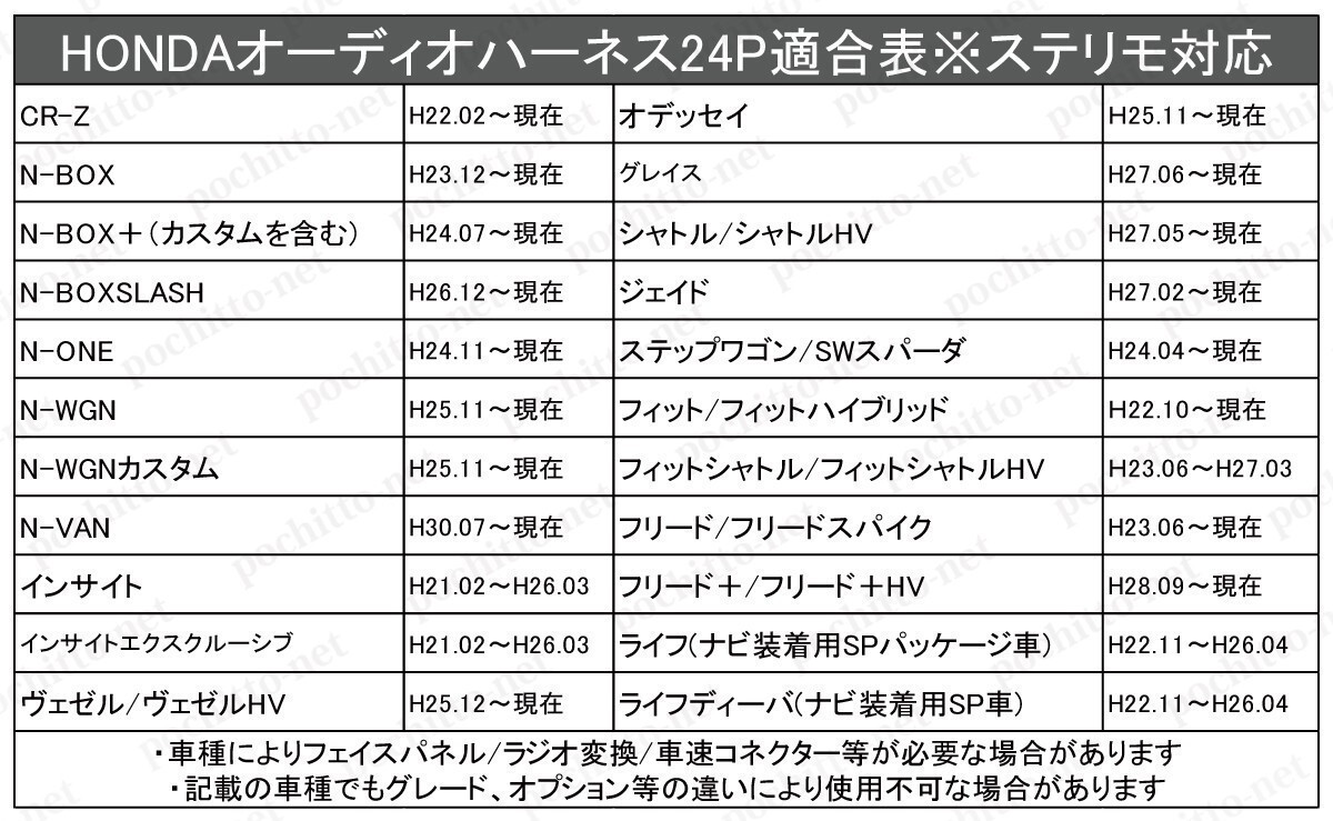 AHp2-24P ホンダ車 フィット GK3 GK4 GK5 GK6 等 オーディオハーネス 社外ナビ 配線 変換 ステアリングリモコンOK ナビ取付けキット_画像6