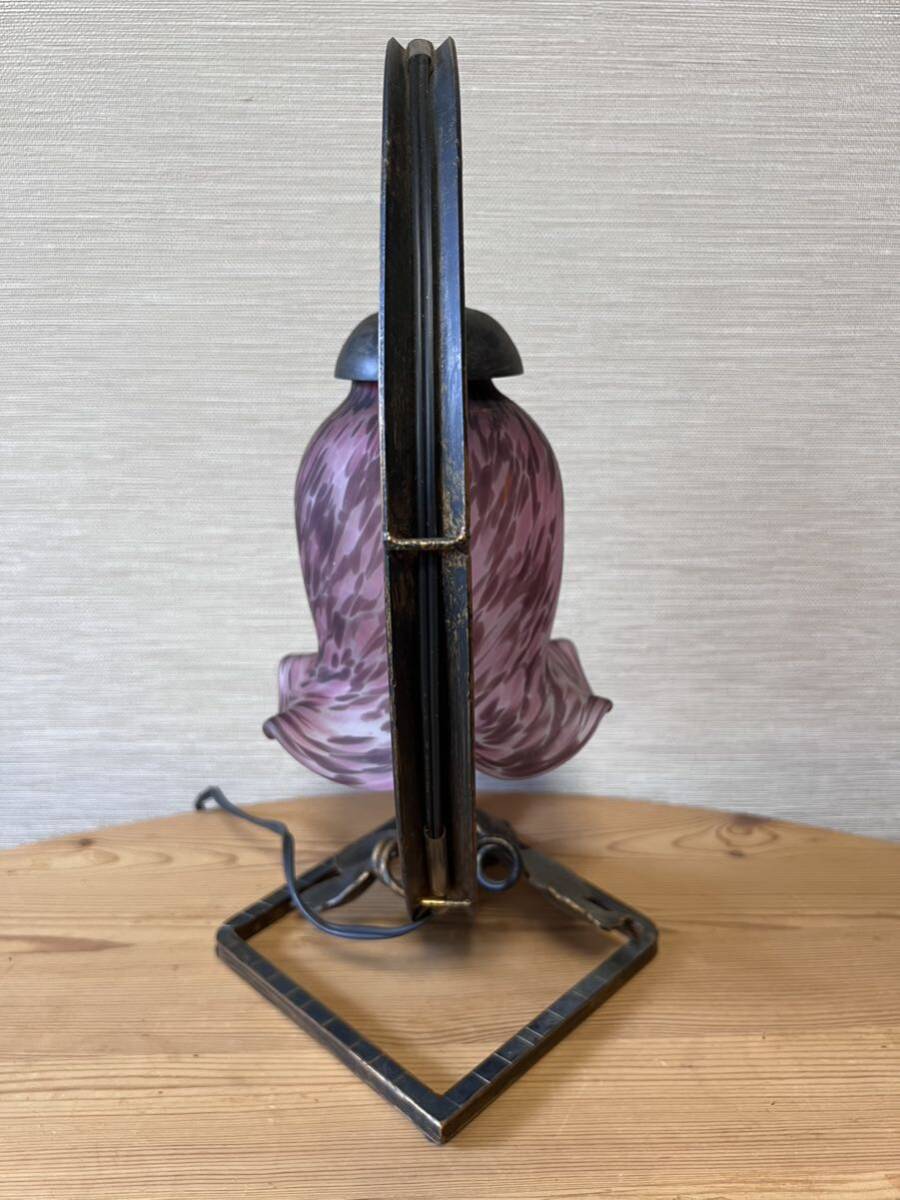 【ROMANローマンランプ 卓上ランプ 】鉄製スタンド葡萄蔦彫金 吹きマーブルガラス アンティーク照明器具 テーブルランプ スタンドライト の画像6