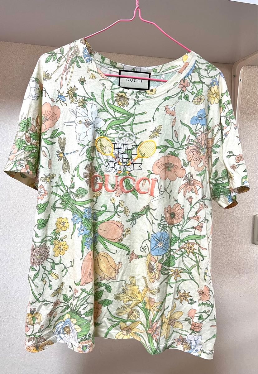 GUCCI 半袖Tシャツ　花柄　テニスラケット　M