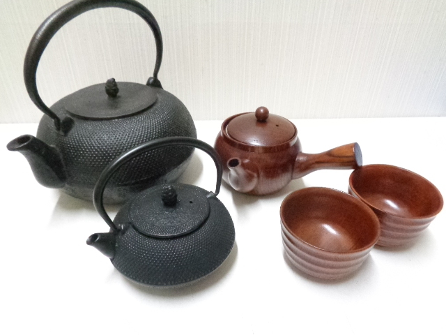 鉄瓶、鉄製急須、木製急須、木製湯呑 おまとめ 茶道具の画像1