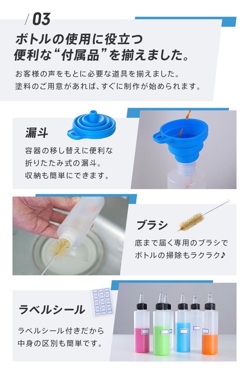 ドロッパーボトル 150mL 撹拌ボールつき 漏斗/ブラシ ラベルシール付き