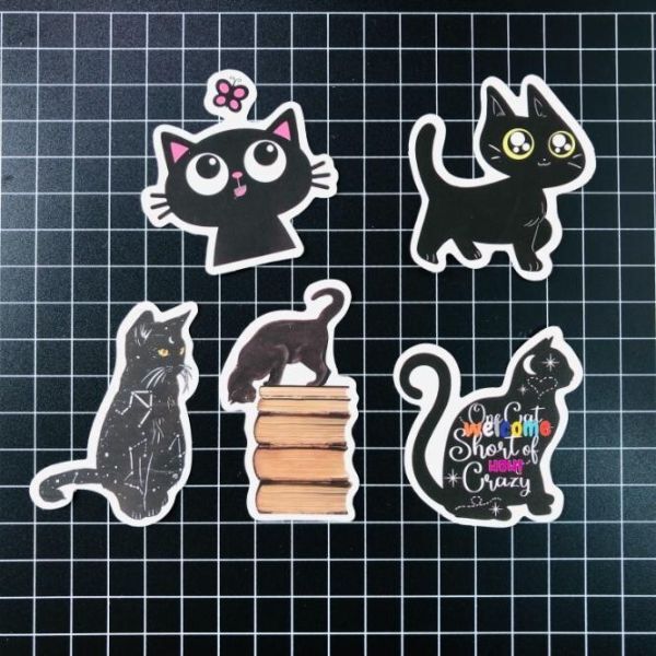 防水ステッカー　10枚セット　『 ペット　猫　ネコ　CAT　黒ネコ　可愛い 』　　(STK034)
