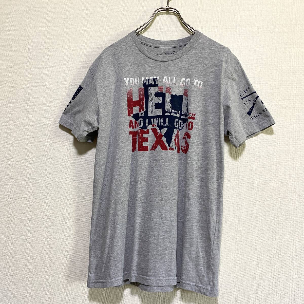 アメリカ古着　テキサス　両面プリント　半袖　Tシャツ　クルーネック　Mサイズ　ライトグレー　【I148】_画像1