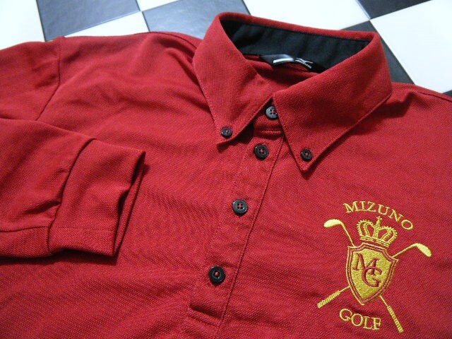  Mizuno Golf polo-shirt with long sleeves M red .4669 button down 