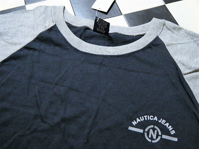 NAUTICA ラグラン ロング Tシャツ L 紺灰 れ4731　USAサイズ　