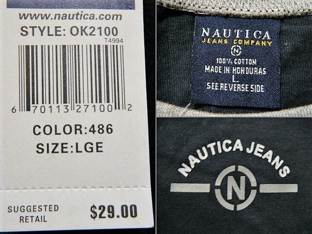 NAUTICA ラグラン ロング Tシャツ L 紺灰 れ4731　USAサイズ　