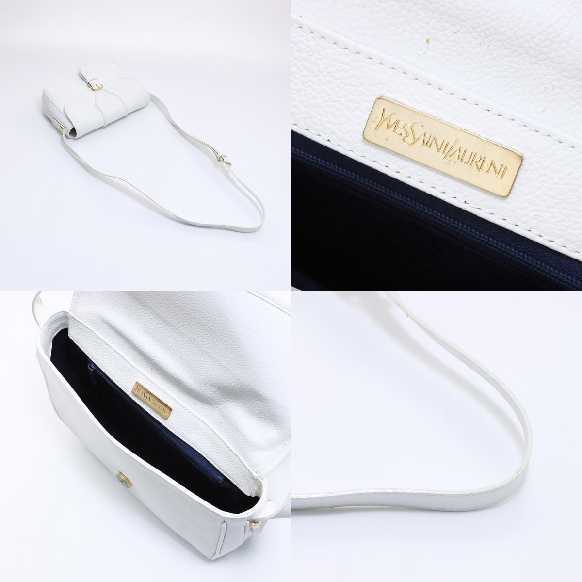 【全品20%OFFクーポン】 イヴ・サンローラン YVES SAINT LAURENT ショルダーバッグ レザー ホワイト_画像10