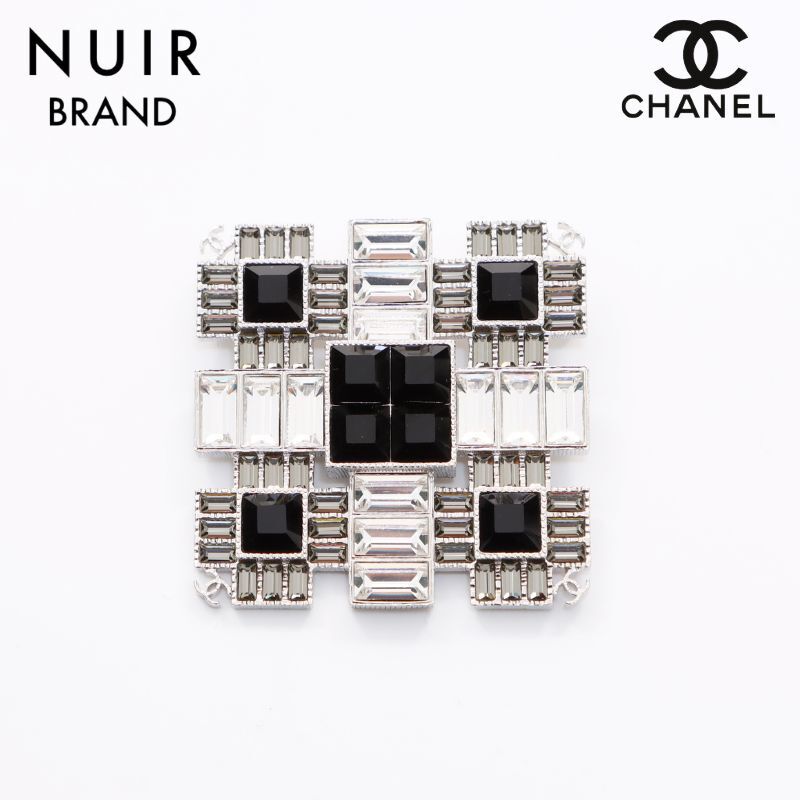 Chanel CHANEL брошь crystal квадратное G19 черный серебряный 