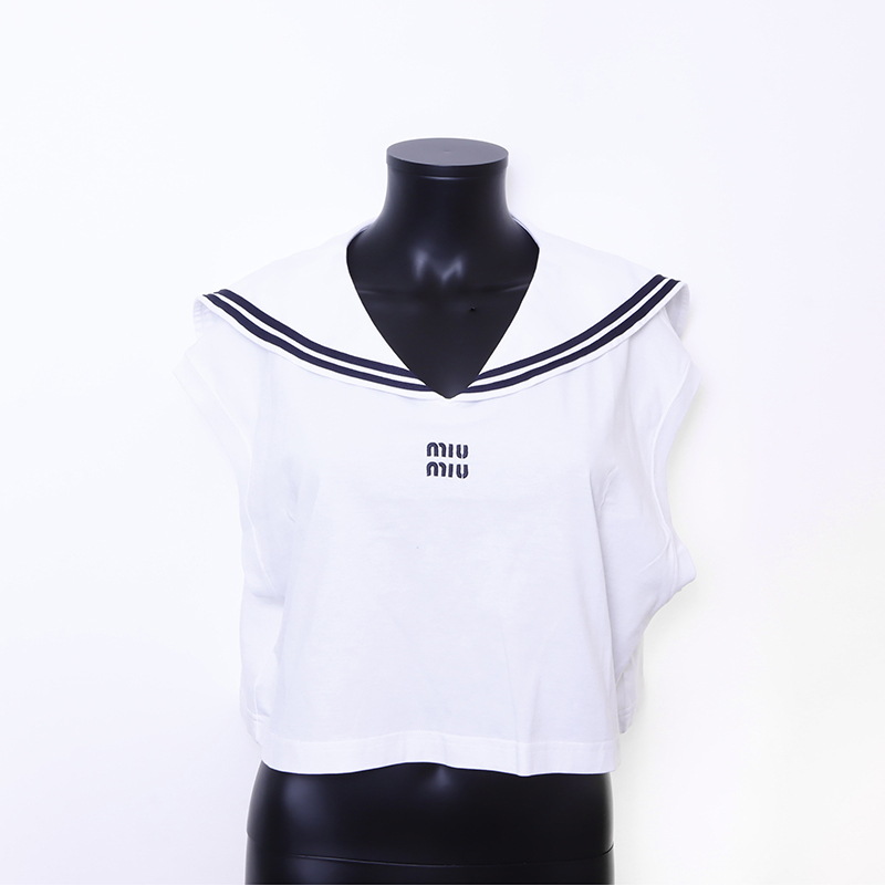 ミュウ ミュウ Miu Miu 半袖Ｔシャツ Size:XS ロゴ ノースリーブ マリン ホワイト_画像2