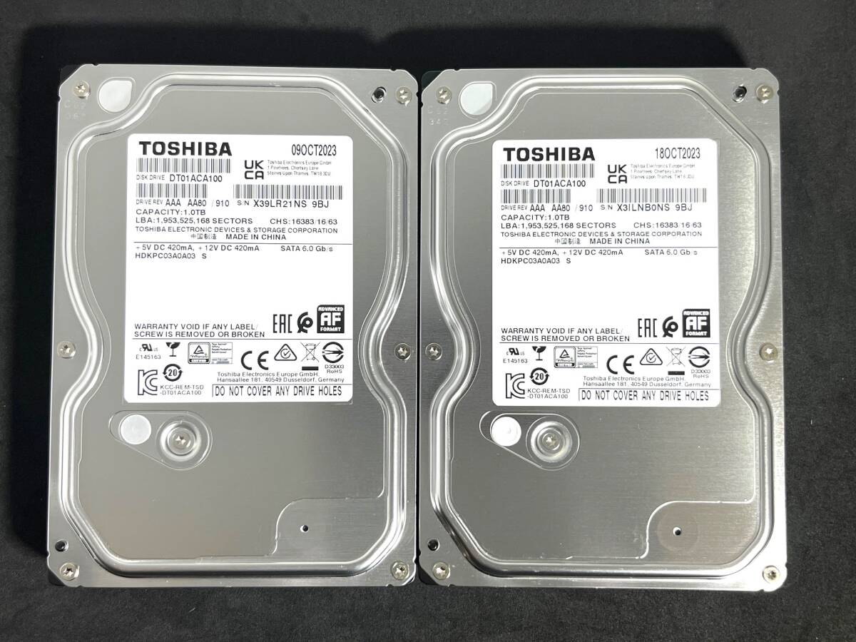 【送料無料】2個セット ★ 1TB ★ 東芝 / DT01ACA100 【使用時間:4h&4h】2023年製 新品同様 ほぼ未使用 3.5インチ 内蔵 AVコマンド対応