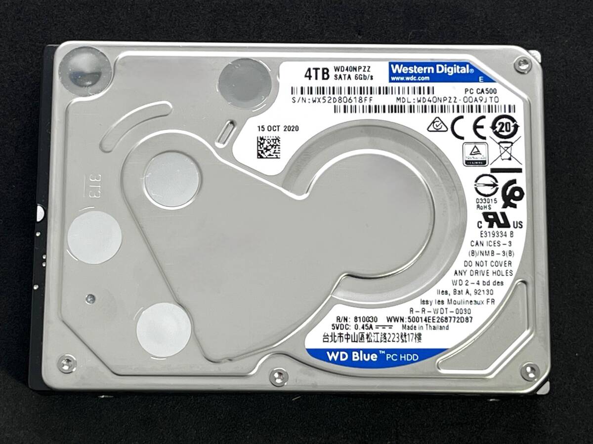 【送料無料】★ 4TB ★ WD40NPZZ【使用時間：21981ｈ】　2020年製　良品　Western Digital Blue　2.5インチ内蔵HDD/15mm/SATA600/5400