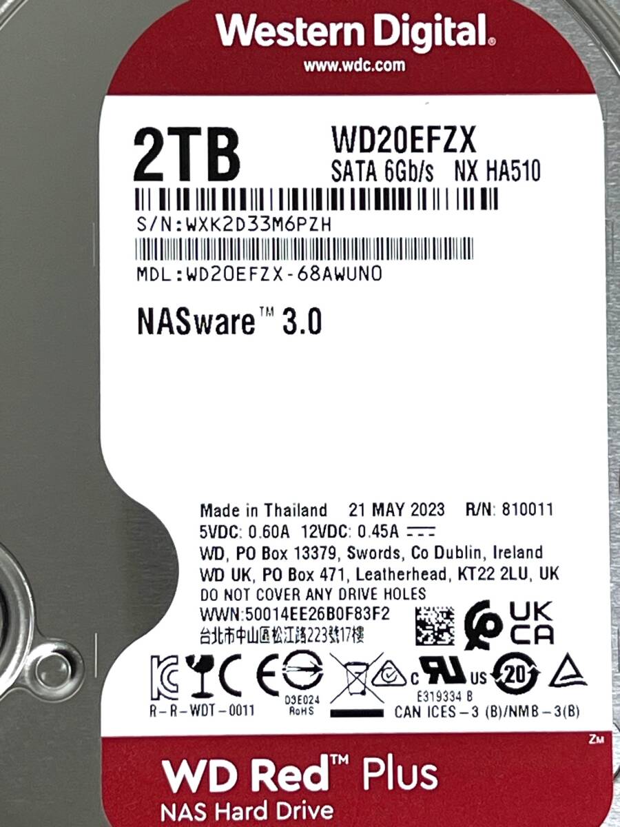 【送料無料】★ 2TB ★ WD Red Plus / WD20EFZX 【使用時間：6ｈ】 2023年製　新品同様　Western Digital RED Plus　3.5インチ内蔵HDD_画像3