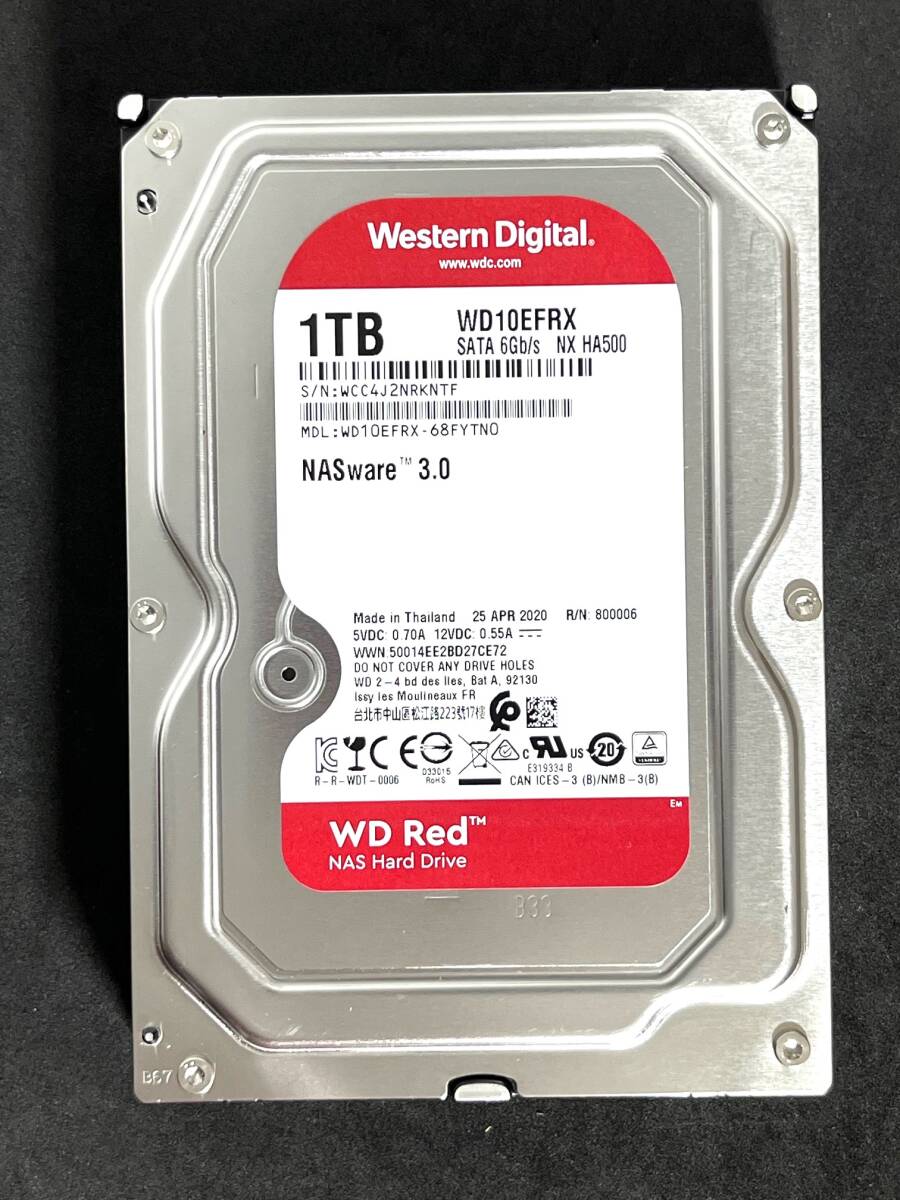 【送料無料】　★ 1TB ★　WD Red　/　WD10EFRX　【使用時間： 124 ｈ】 2020年製　稼働極少　3.5インチ内蔵HDD　SATA Western Digital RED_画像1
