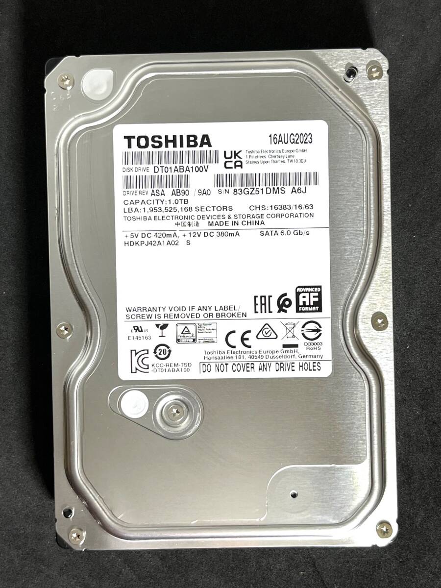 【送料無料】 ★ 1TB ★　TOSHIBA / DT01ABA100V 【使用時間： 140 ｈ】2023年製　稼働極少　3.5インチ内蔵 HDD SATA 東芝　AVコマンド対応_画像1