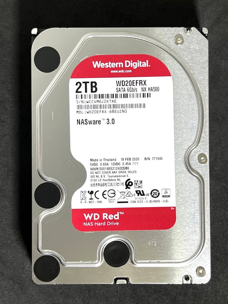 【送料無料】　★ 2TB ★　WD Red / WD20EFRX　【使用時間：1182ｈ】 2020年製　良品　Western Digital RED　3.5インチ内蔵HDD SATA_画像1