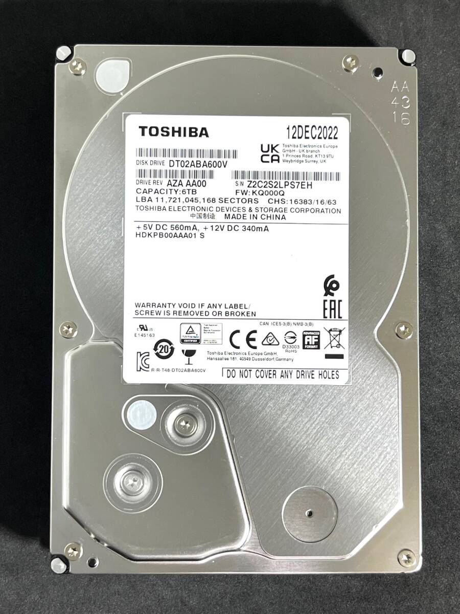 【送料無料】 ★ 6TB ★ TOSHIBA / DT02ABA600V 【使用時間： 6319 ｈ】 2022年製 良品 3.5インチ内蔵HDD SATA AVコマンド対応の画像1