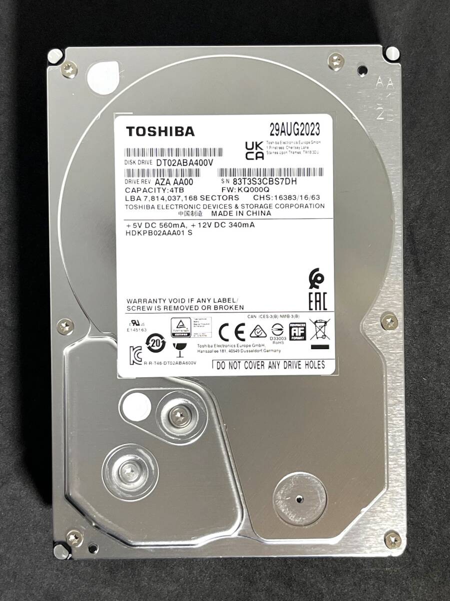 【送料無料】　★ 4TB ★　TOSHIBA / DT02ABA400V　【使用時間： 653 ｈ】　2023年製　良品　3.5インチ内蔵HDD　SATA　AVコマンド対応　_画像1