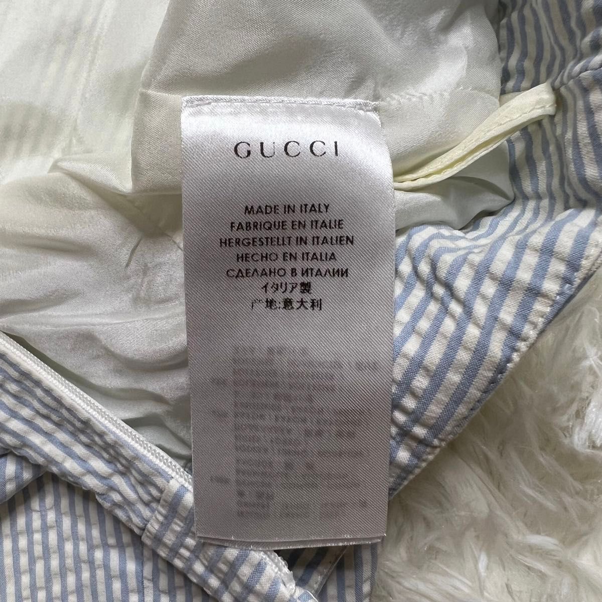 グッチ GUCCI スカート 38 サッカー生地 ストライプ レディース 水色 膝丈 タイトスカート