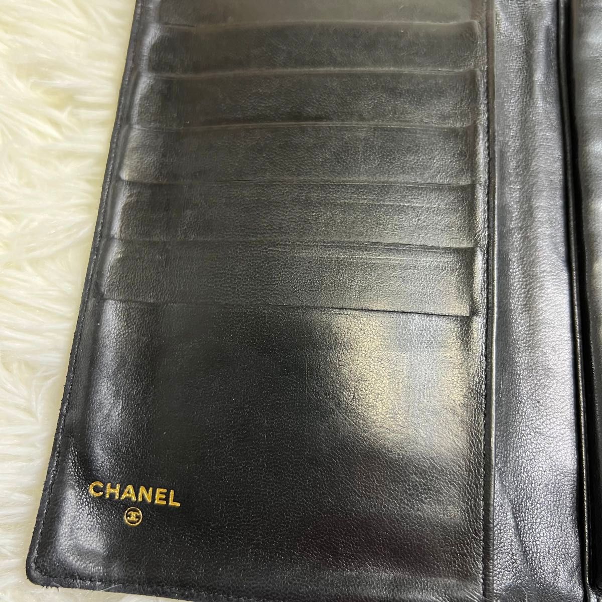 CHANEL シャネル 正規品 ココマーク 型押し レザー ブラック 黒 キャビアスキン　デカココ がま口 財布 二つ折り 