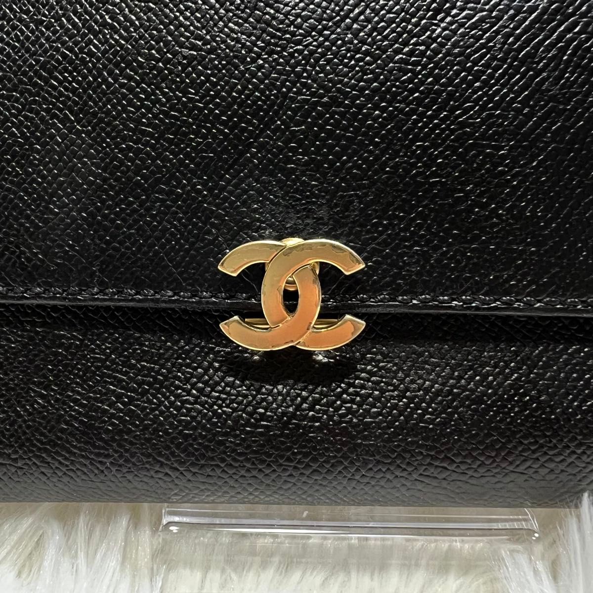 CHANEL シャネル 正規品 キャビアスキン ココマーク レザー ブラック 黒 長財布　三つ折り　レディース　大容量　がま口