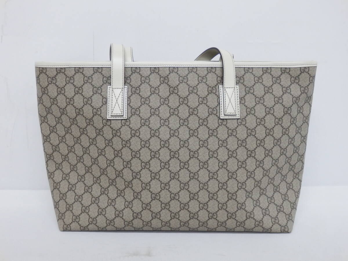 171H829D◆GUCCI グッチ 211137 GGスプリーム トートバッグ アイボリー系 PVC×レザー A4サイズ収納可 中古_画像2