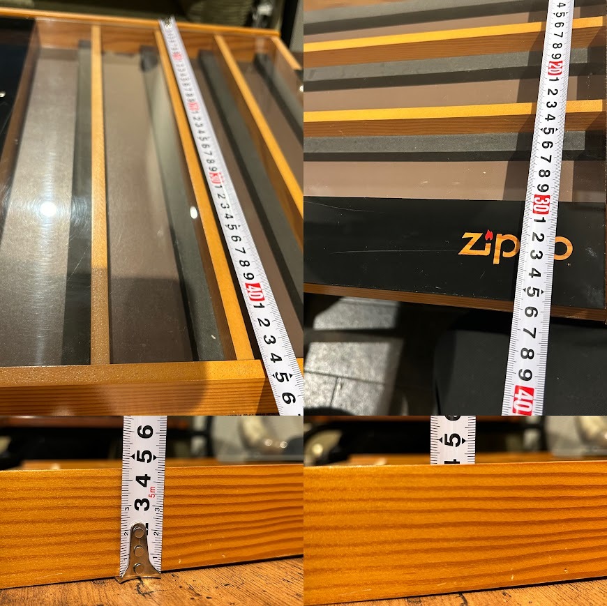 【K-4】ZIPPO純正　ジッポーライター用　4段　コレクションケース　鍵付　木製　ショーケース　飾り棚　ディスプレイ　インテリア　現状品_画像10