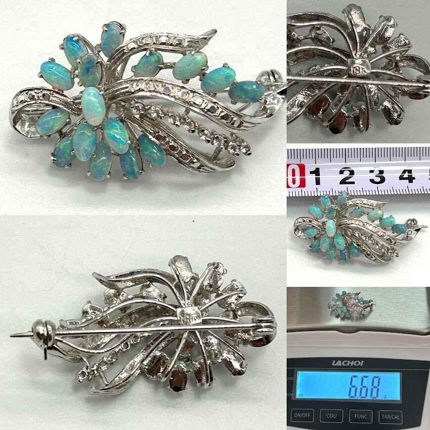 [Y-4] pearl opal brooch silver stamp STERLING stamp silver lady's accessory . summarize approximately 982g