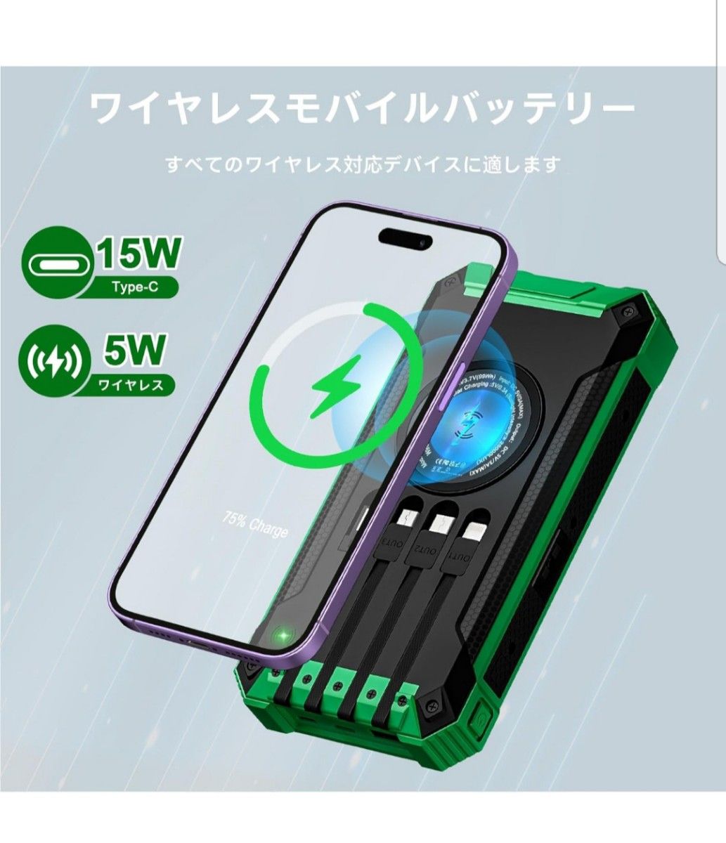 ソーラー　モバイルバッテリー 大容量 26800mAh　LEDライト付き 災害　ワイヤレス充電 アウトドア