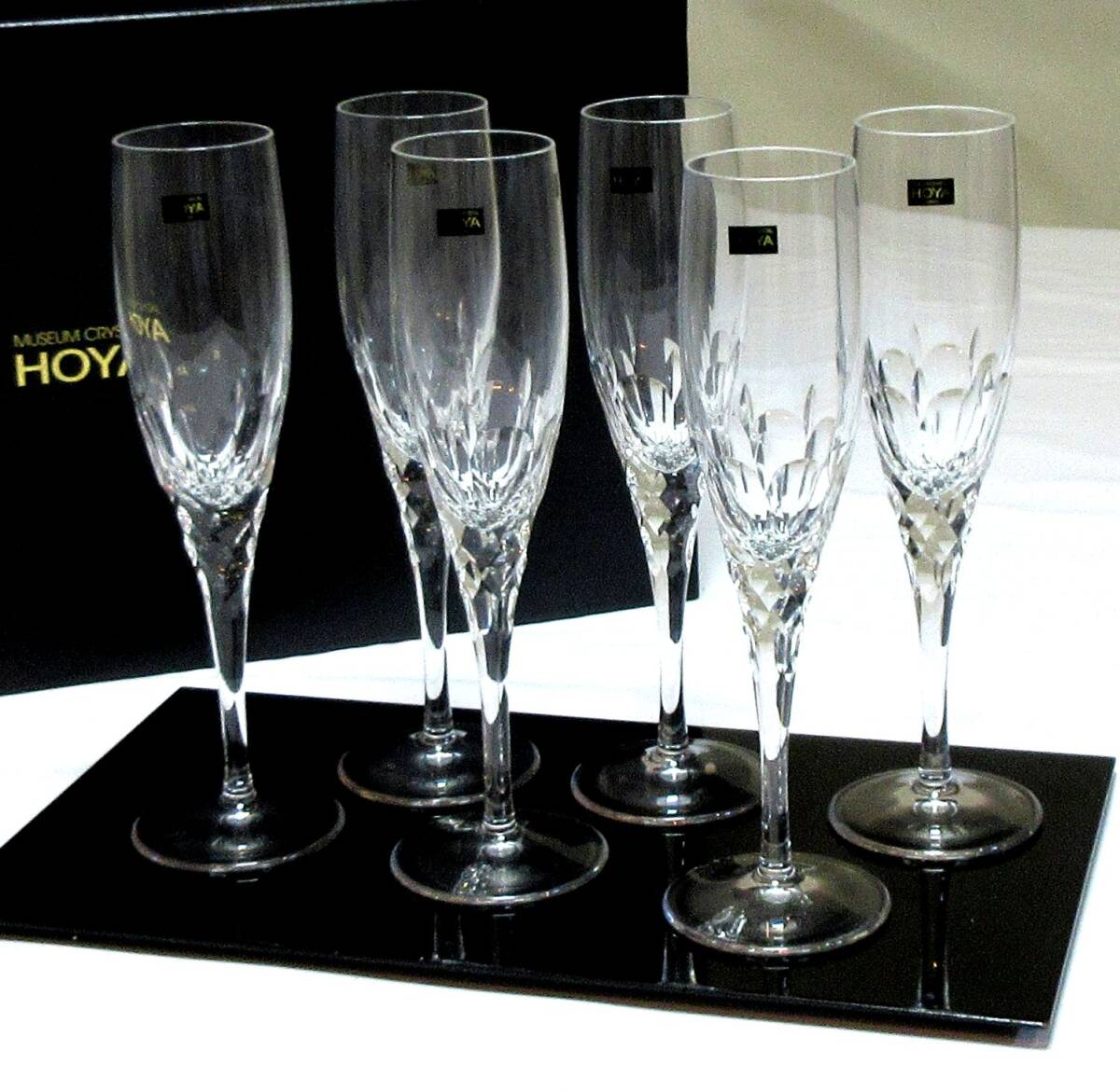 ★HOYA CRYSTAL ホヤクリスタルガラス シャンパングラス 6点セット 箱付 CTS9910 ワイングラス 現品限 生産終了品の画像1