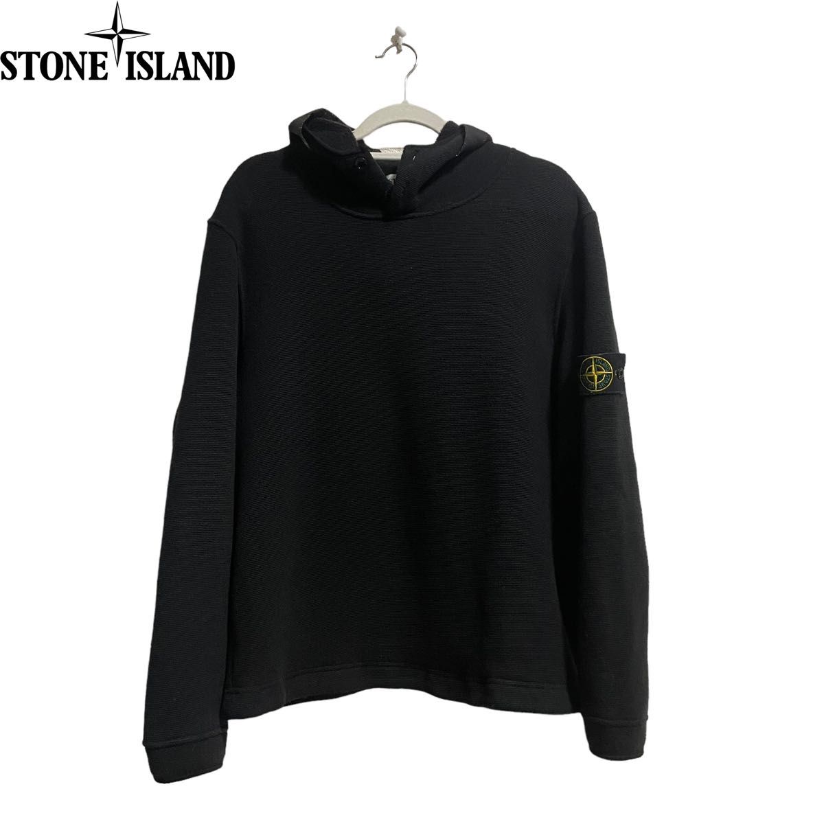 【00's】STONE ISLAND WOOL KNIT FOODIE  ストーンアイランド ウールニットパーカー　L　ブラック