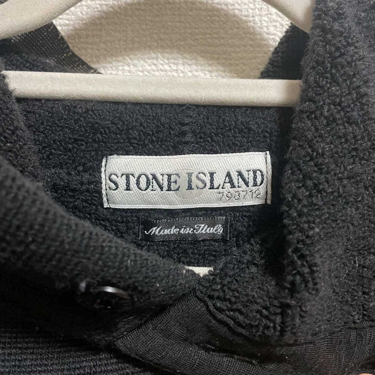 【00's】STONE ISLAND WOOL KNIT FOODIE  ストーンアイランド ウールニットパーカー　L　ブラック