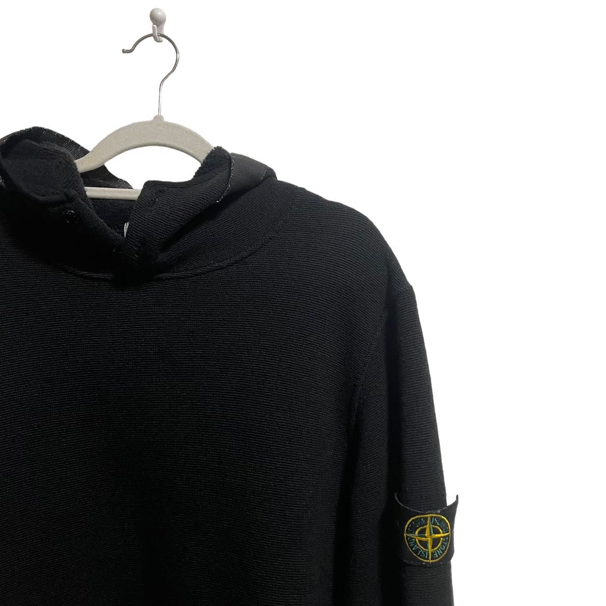 【00's】STONE ISLAND WOOL KNIT FOODIE  ストーンアイランド ウールニットパーカー　L　ブラック