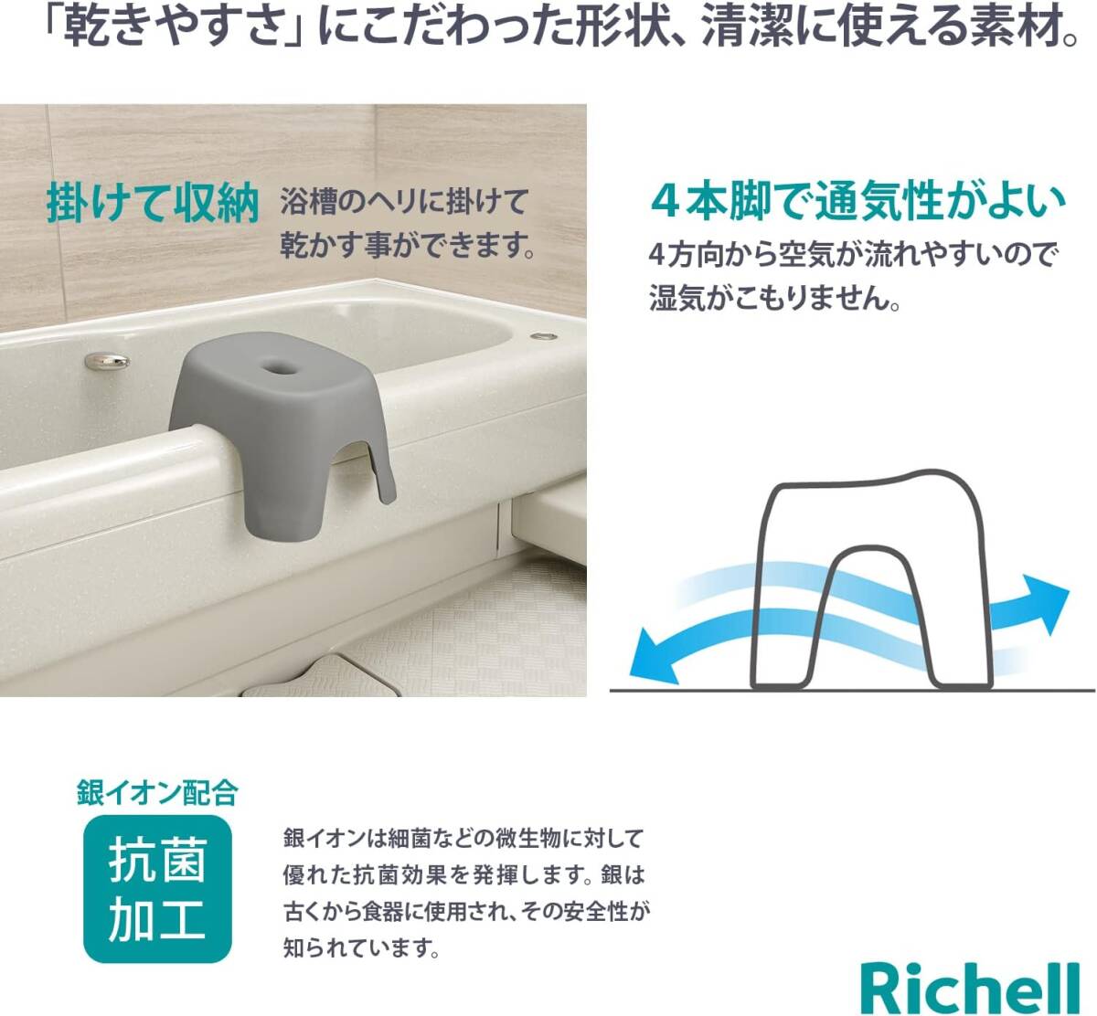 リッチェル 風呂椅子 ハユール 腰かけ TL 20H グリーン 20㎝ 日本製 抗菌 お風呂 バスチェア バスルーム 浴室 高め の画像5