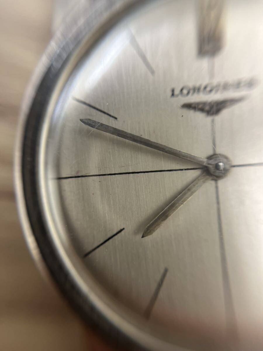 ◎【稼働品】LONGINES ロンジン メンズ 腕時計 手巻き式 シルバー文字盤 レザー ブラック 純正ベルト 2針 アンティーク レトロの画像7