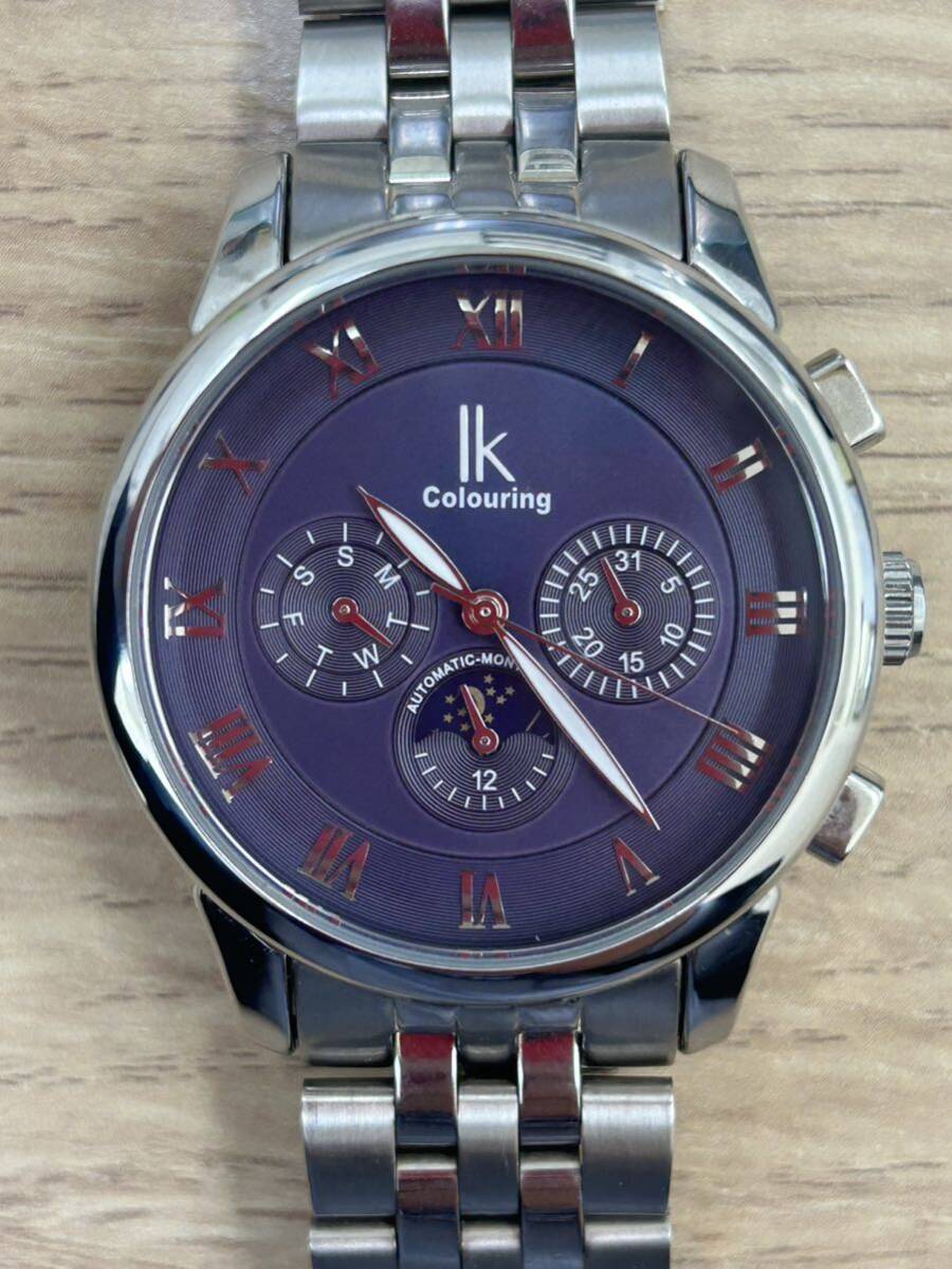 ◎ 《稼動品》 lk colouring K013GA1 自動巻き クロノグラフ 腕時計 メンズ 腕回り約17cm 紺色文字盤 裏スケ スケルトン_画像1