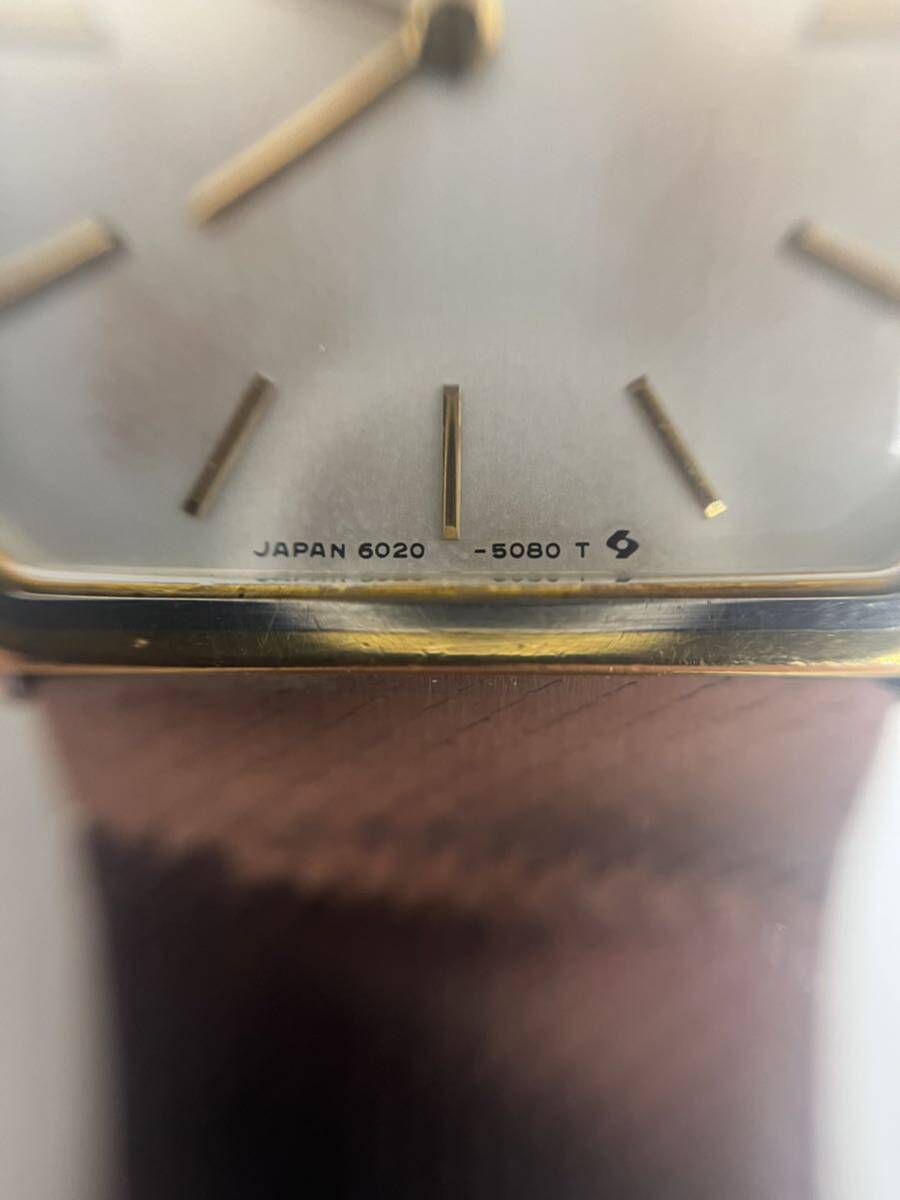 ☆SEIKO セイコー CREDOR クレドール 腕時計 6020-5090 クオーツ スクエア 純正ベルト シルバー文字盤 2針※不動、ジャンク品の画像5