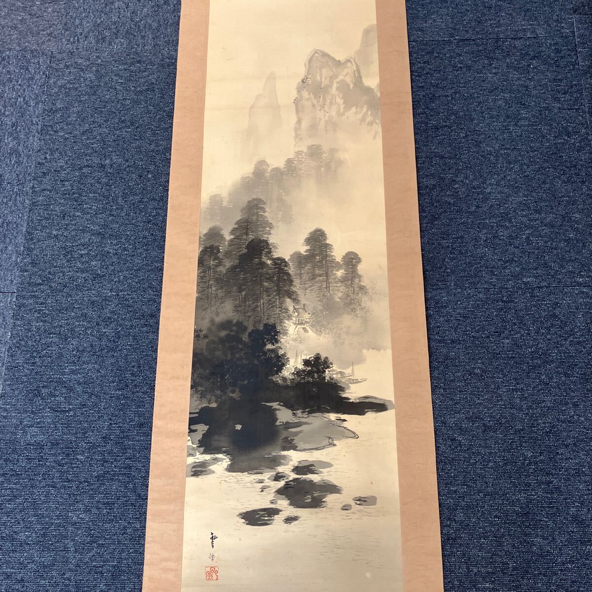 【模写】掛軸 絹本 山水 箱無 同梱可能 No.6227_画像2