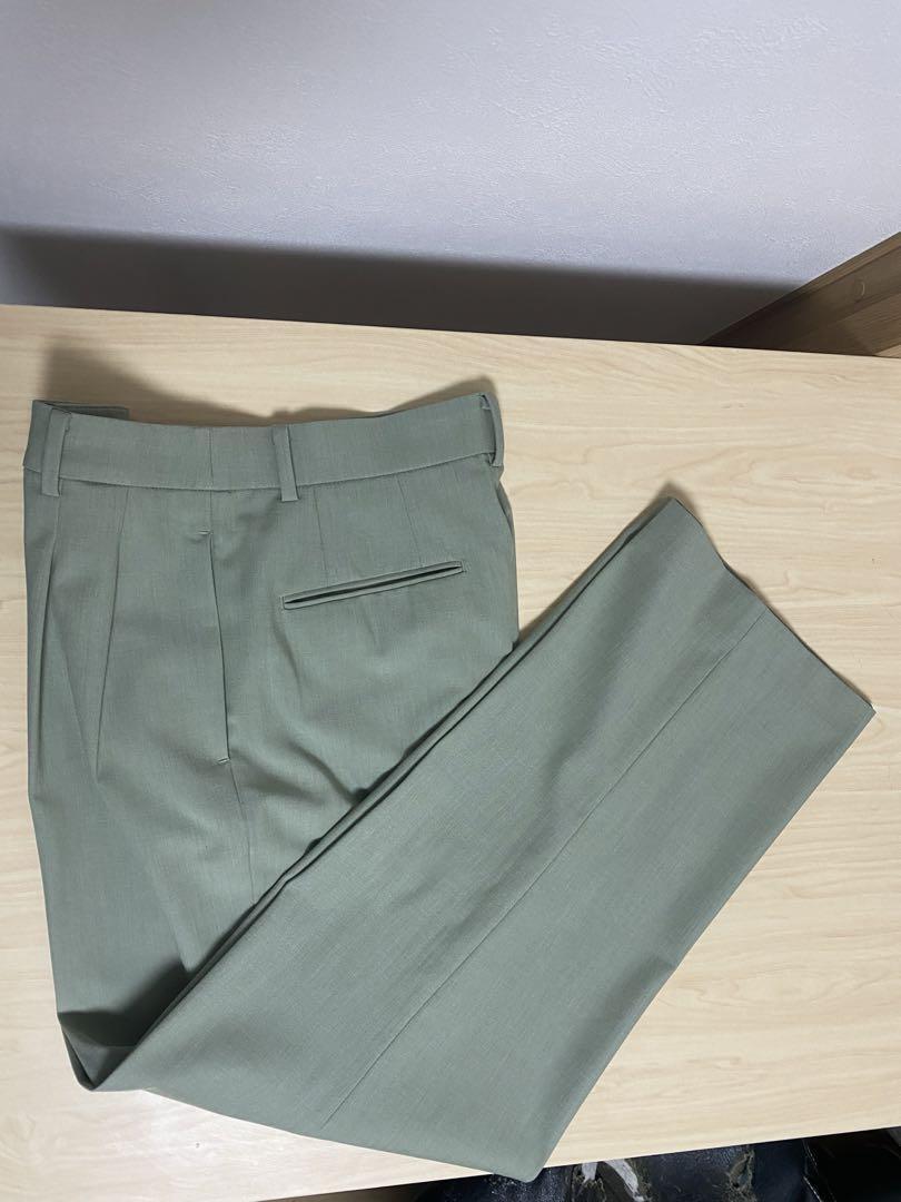 スタイリスト MB さん絶賛♪ タックワイドパンツ（ツータック・丈標準69～71cm） M GREEN UNIQLO ユニクロ 456116 げんじ Genji まとめ