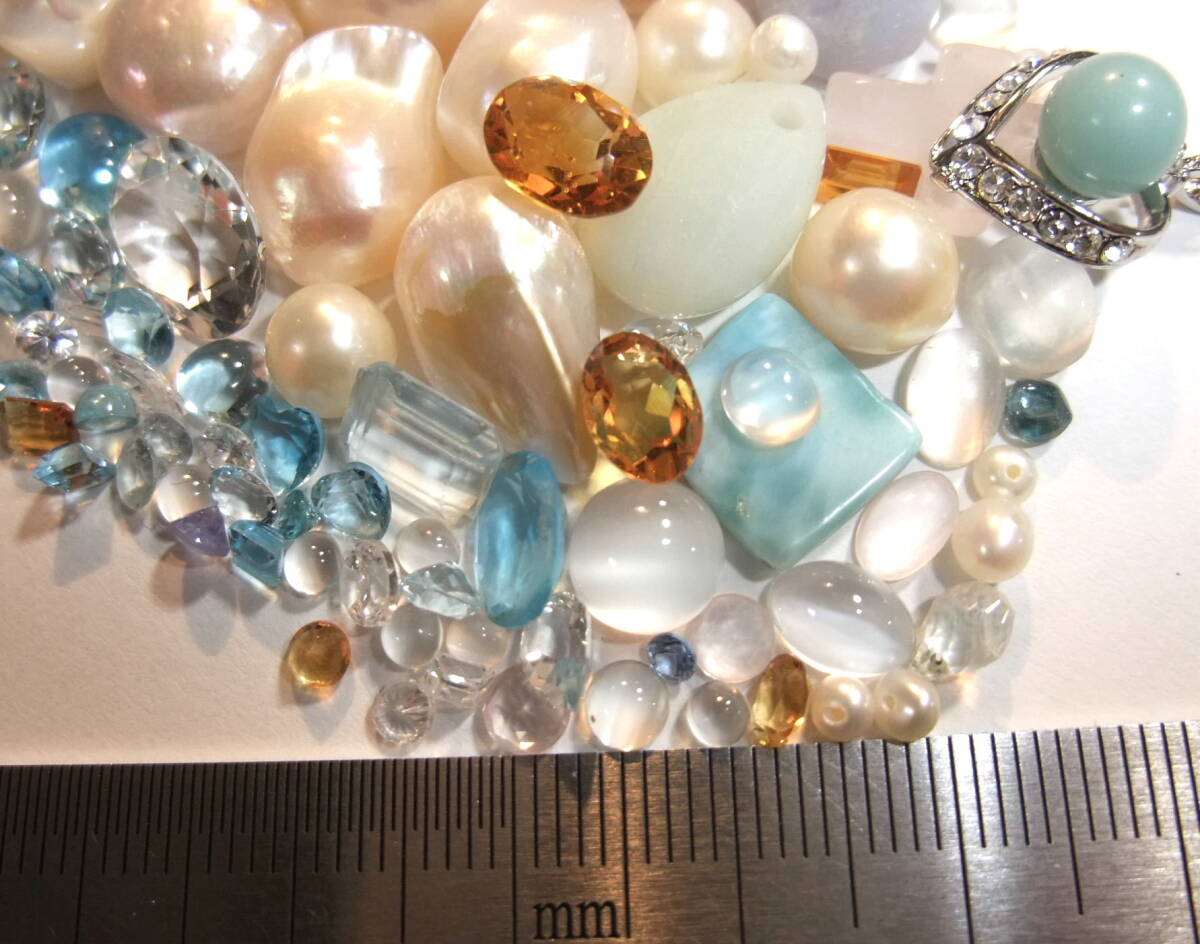 レアセット!宝飾用ルース!アクアマリンaquamarineブルートパーズmoonstoneアコヤ真珠pearl水晶等未使用used色々まとめてパワーストーンA30b_サイズも種類も豊富で製作にお役立ちです♪