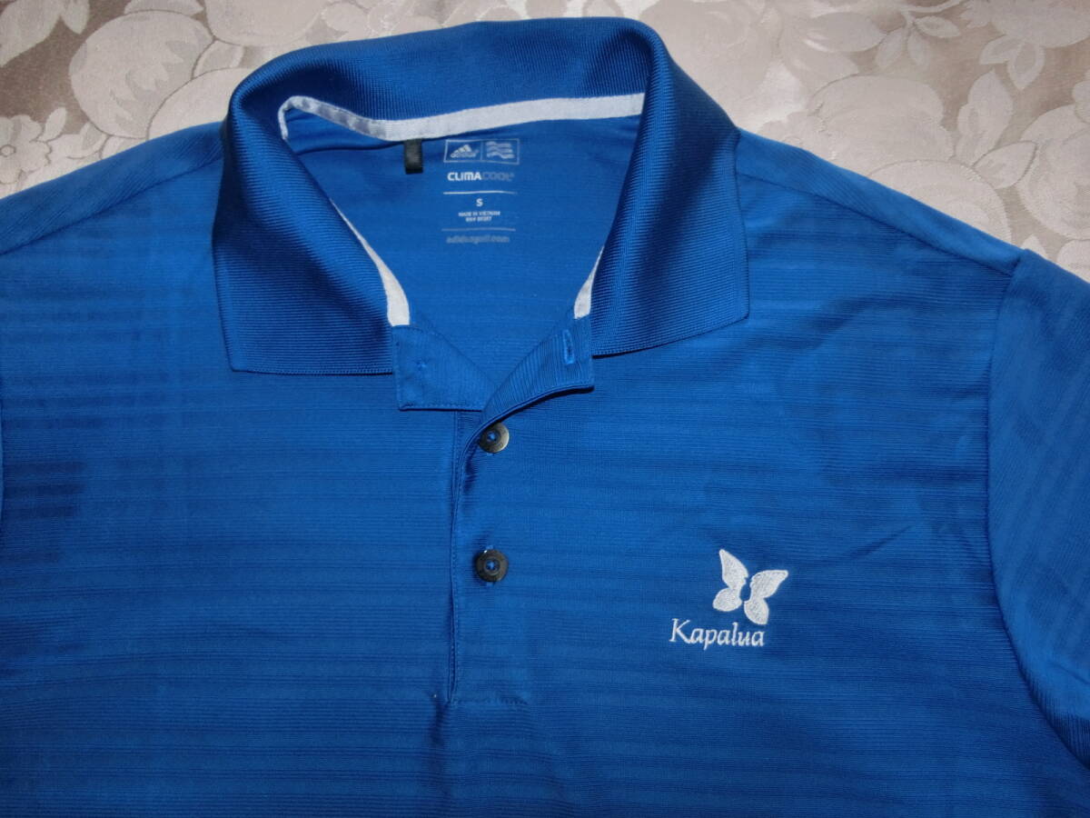 adidas アディダス climacool ストレッチ Hawaii カパルアゴルフクラブ Kapalua 青色 衿つき 半袖シャツ ゴルフシャツ M Lの画像2