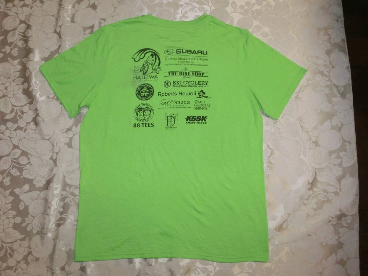 Hawaii ハレイワ HALEIWA 自転車競技 国際 100km国際競技 Metric centuryイベント SUBARU 記念Tシャツ 限定Tシャツ 黄緑 L 難ありの画像4