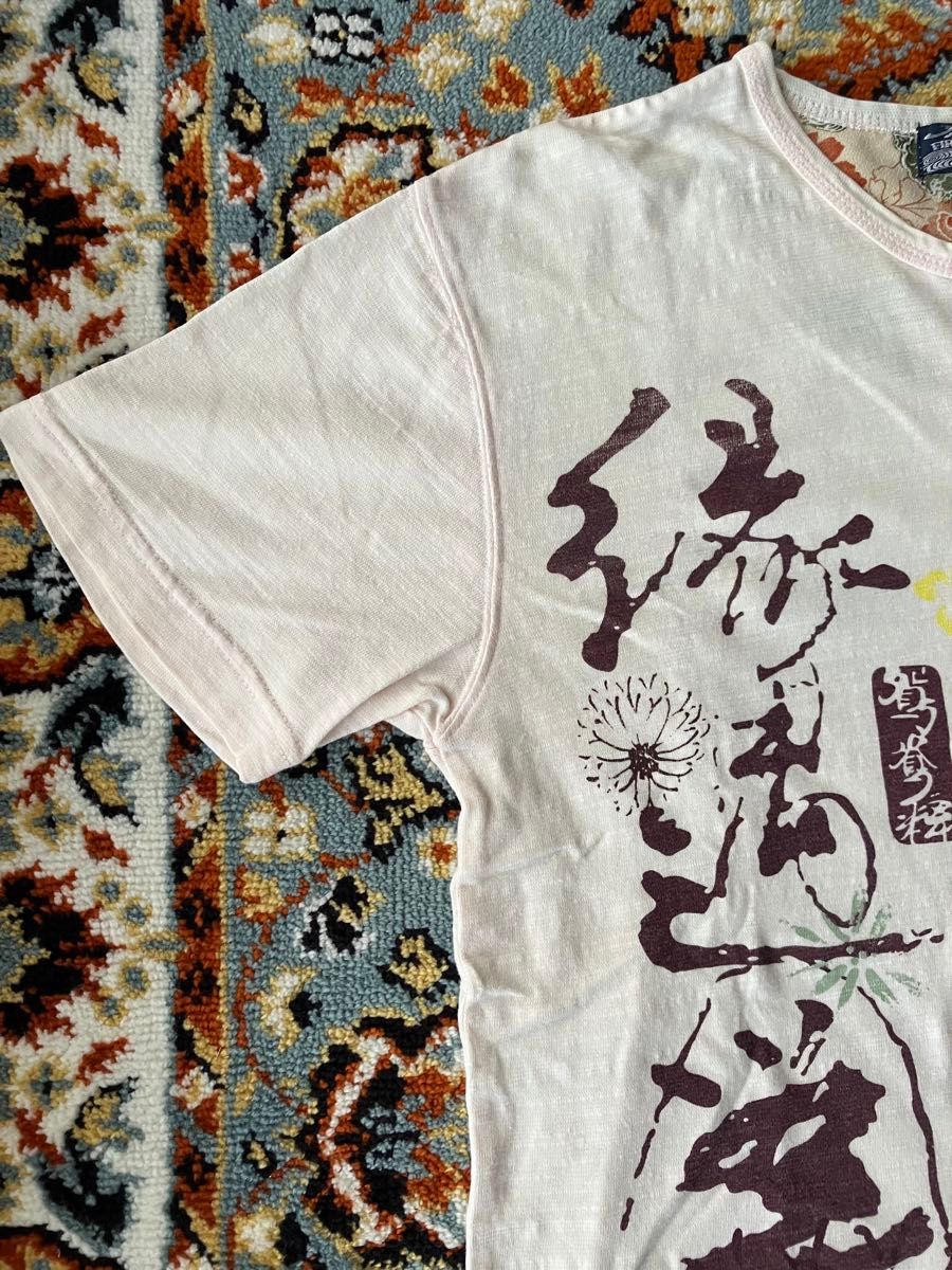 メンズ和柄半袖Tシャツ　薄いピンク色　　　　　　　　　　Lサイズ  昭和レトロ