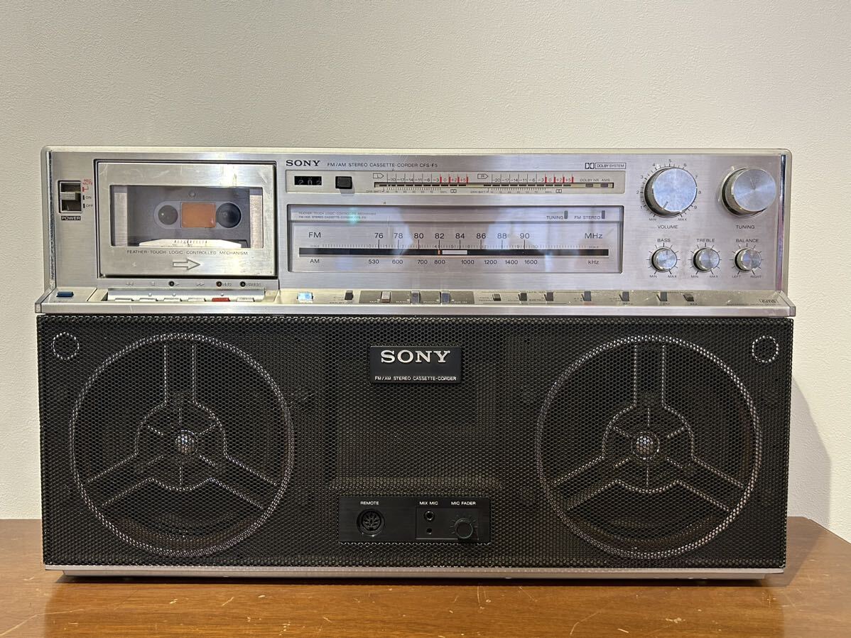 1 jpy start!SONY CFS-F5 original remote control attaching antique radio-cassette Junk stereo cassette ko-da-