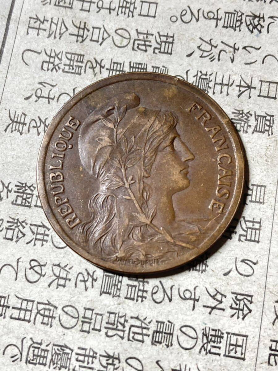 フランスの銅貨 10サンチーム銅貨 1914年 極美品 トーン 希少 レアコイン 古銭 ヨーロッパ 外国コイン の画像2