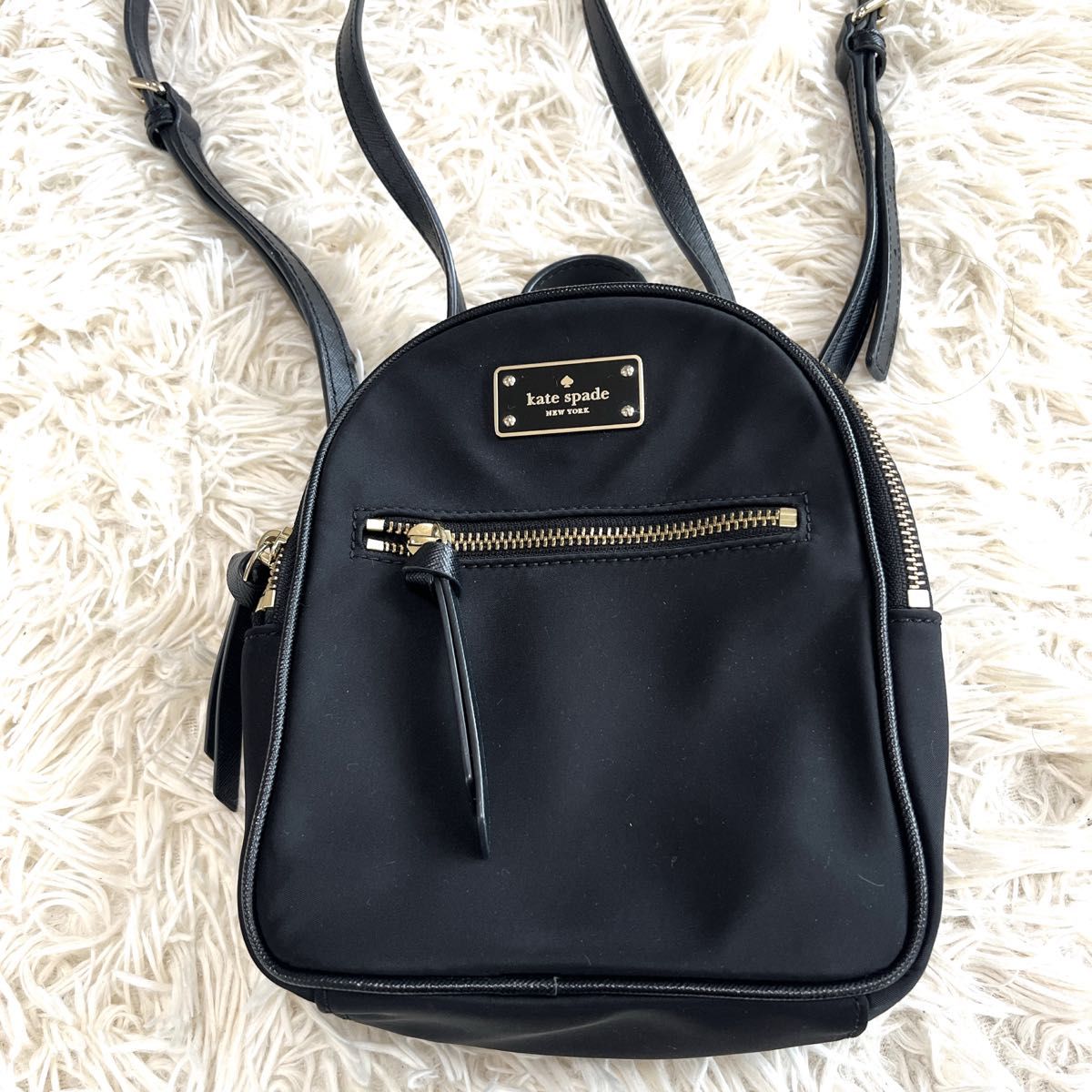 Kate spade NEW YORK ケイトスペード ミニリュック ブラック ナイロン レザー 軽量 リュック